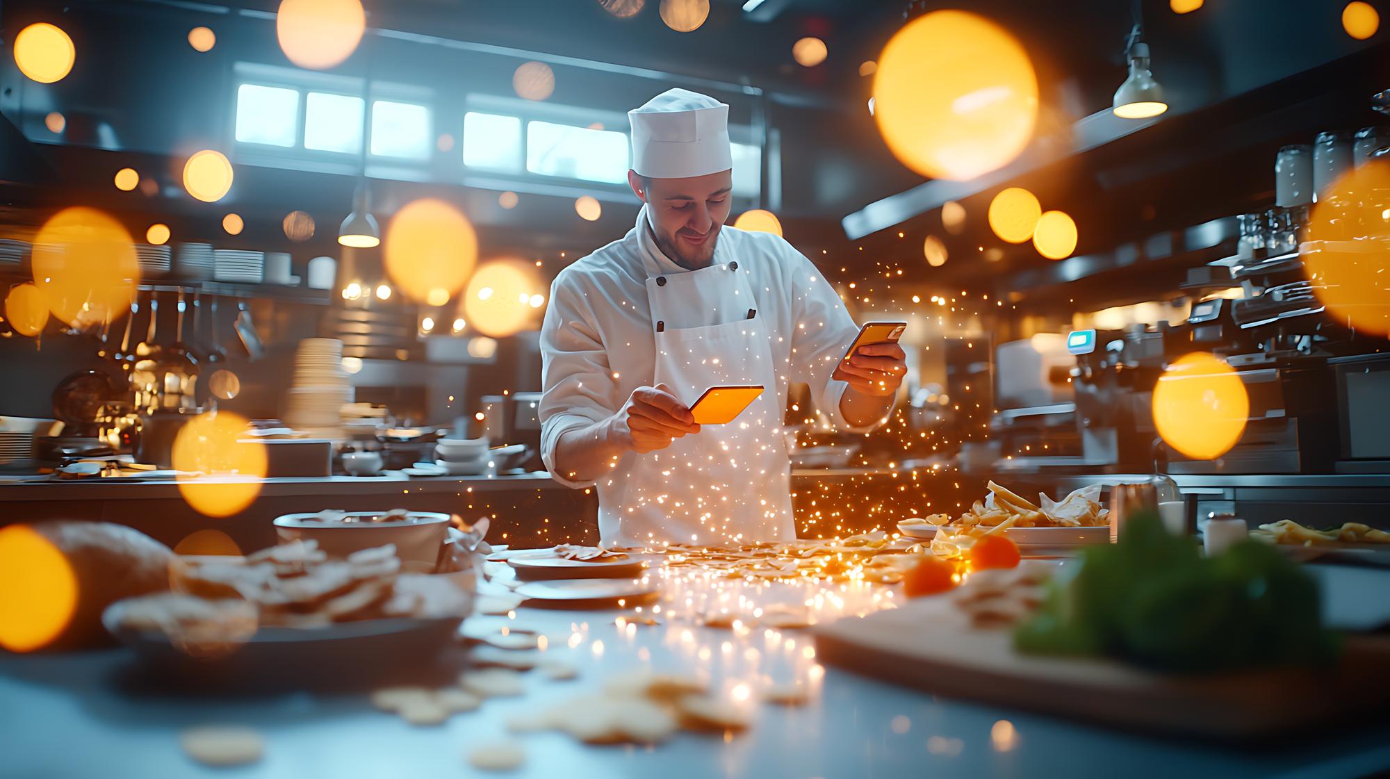 Invitation scene: chefs welcoming guests in studio