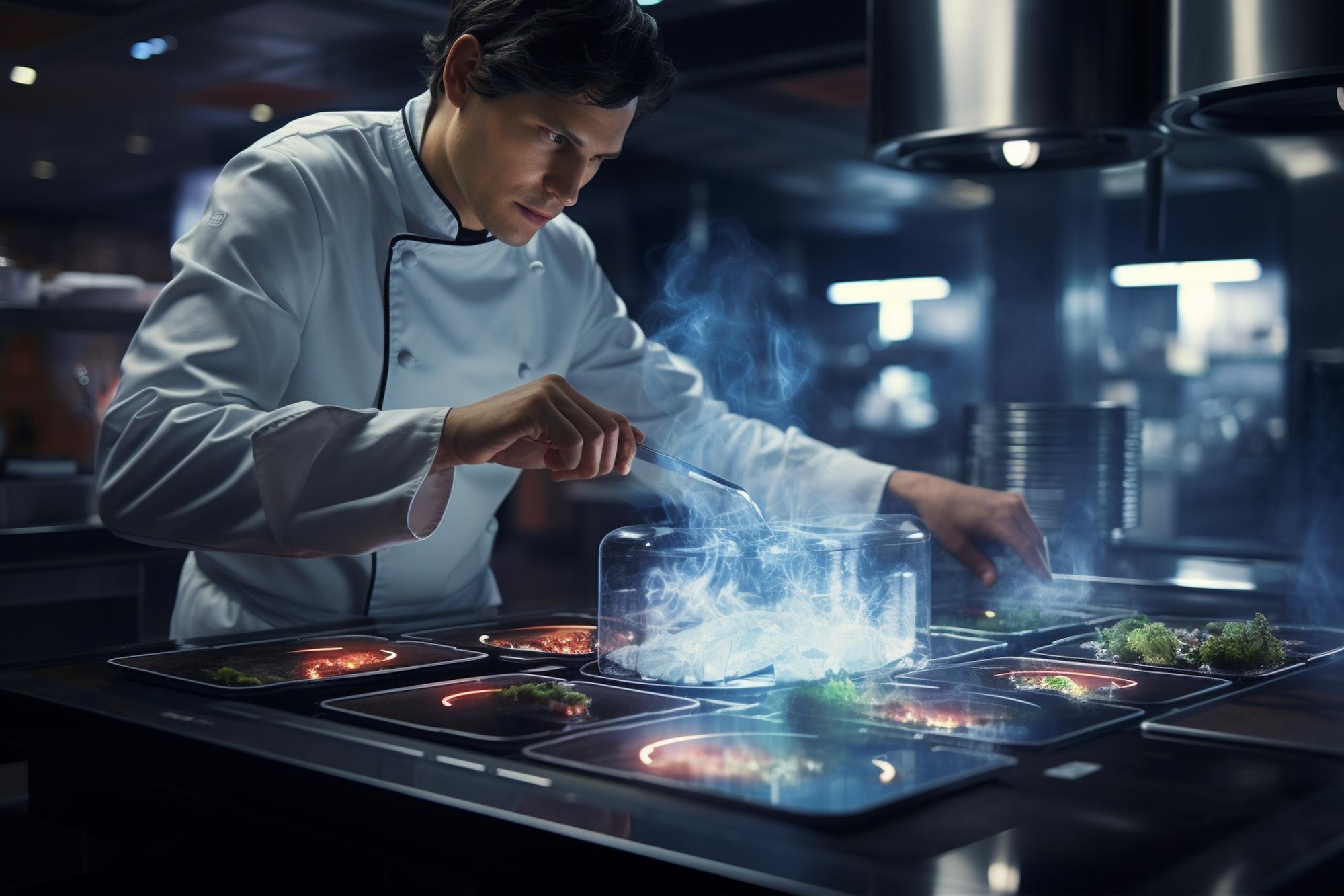 Chef showing a heat-control technique over a pan