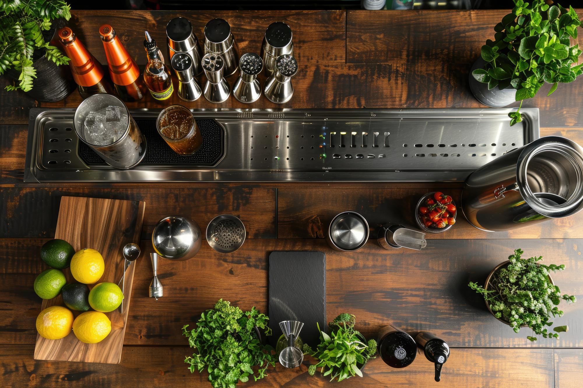 Workstation with labelled mise en place and tools